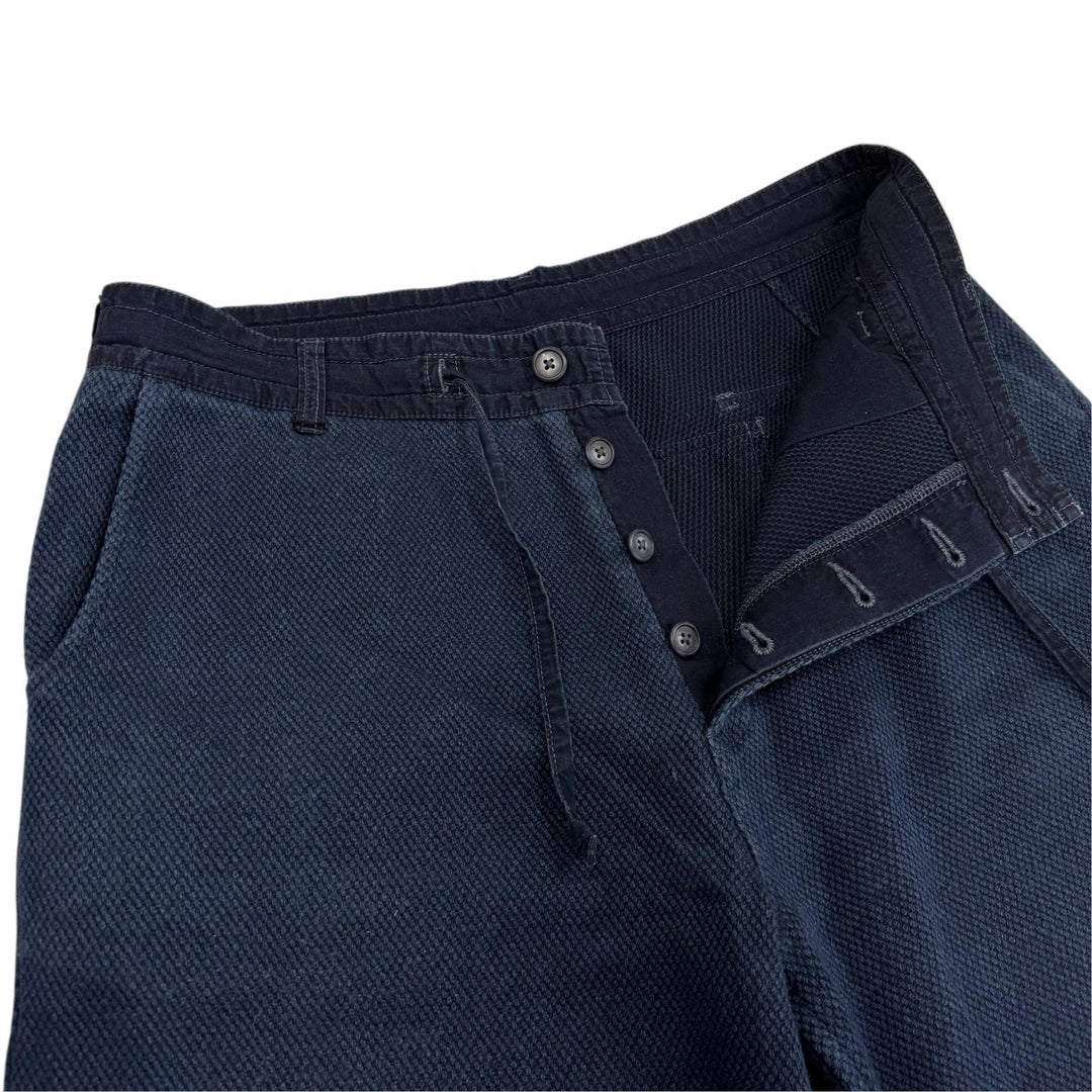 Excellent PORTER CLASSIC Pants PC KENDO WIDE PANTS Button fly blue cotton XL