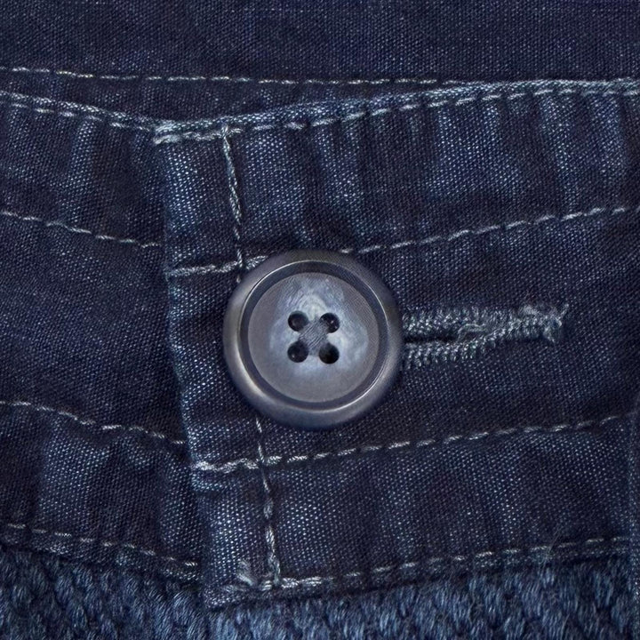 Excellent PORTER CLASSIC Pants PC KENDO WIDE PANTS Button fly blue cotton XL