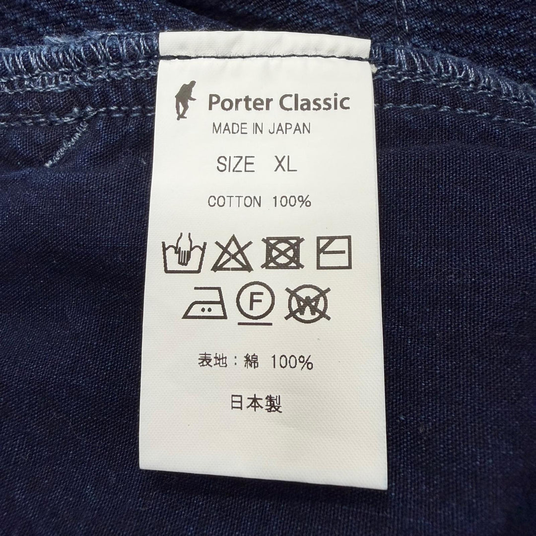 Excellent PORTER CLASSIC Pants PC KENDO WIDE PANTS Button fly blue cotton XL