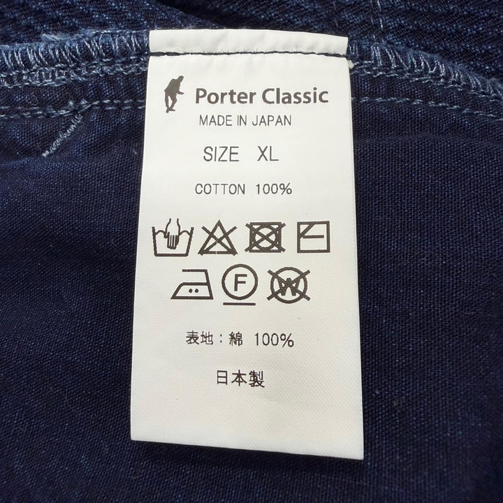 Excellent PORTER CLASSIC Pants PC KENDO WIDE PANTS Button fly blue cotton XL