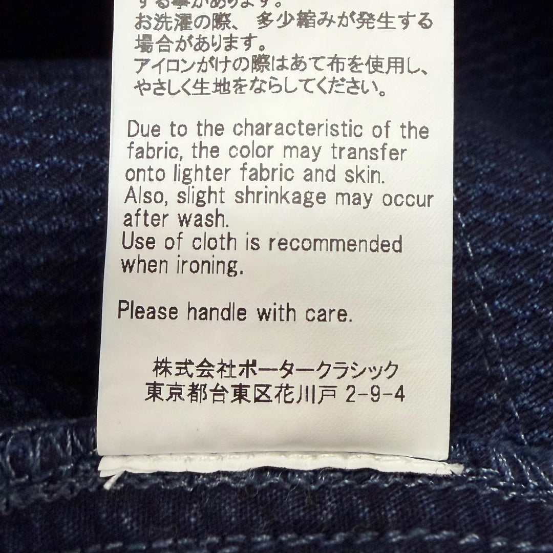 Excellent PORTER CLASSIC Pants PC KENDO WIDE PANTS Button fly blue cotton XL