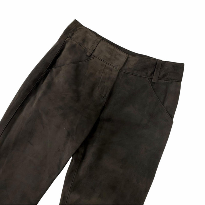 Excellent LOEWE Pants Lamb leather suede leather with all-over logo lining. 38