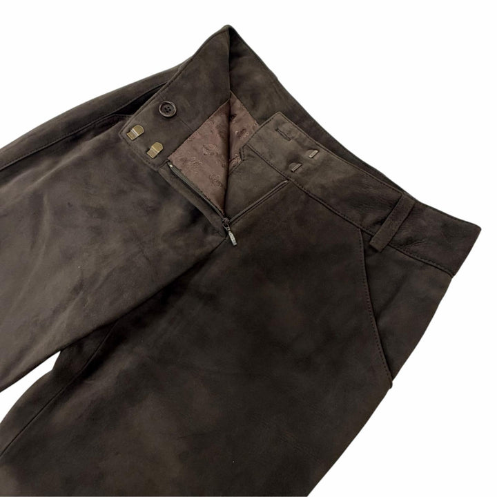 Excellent LOEWE Pants Lamb leather suede leather with all-over logo lining. 38