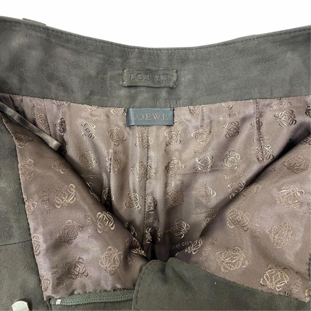 Excellent LOEWE Pants Lamb leather suede leather with all-over logo lining. 38