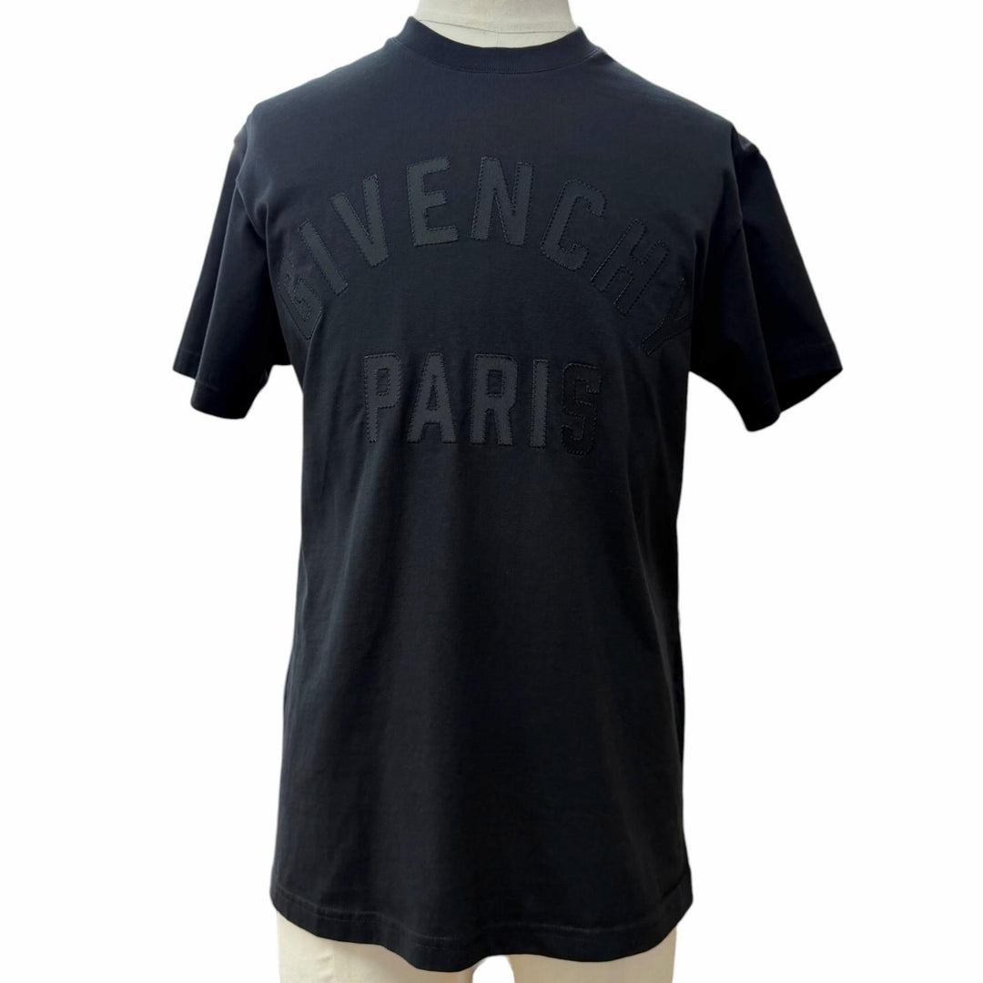 Excellent GIVENCHY Short sleeve T-shirt Grosgrain embroidery black XS BM71NK3YRS