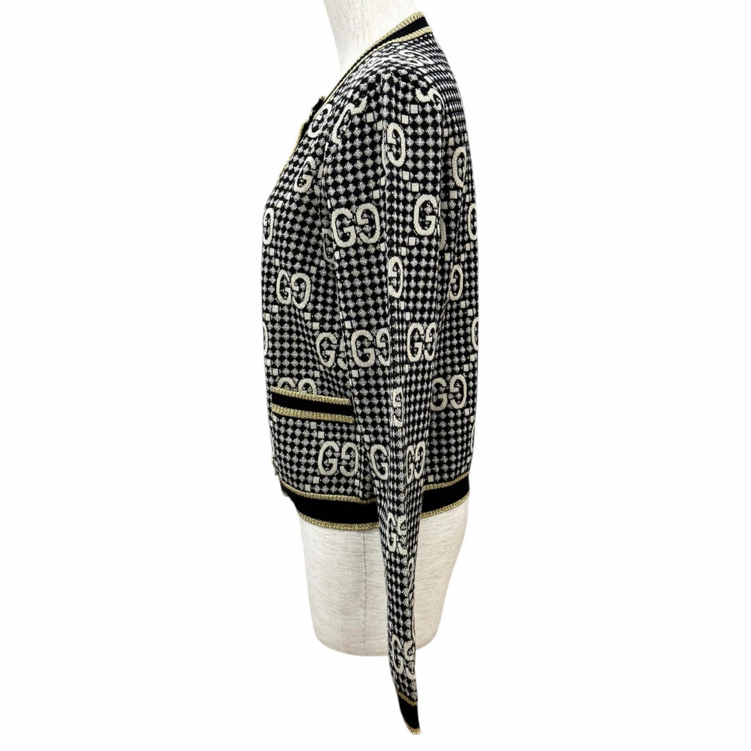 Excellent GUCCI cardigan GG crew neck shirt with gold buttons wool M 743321