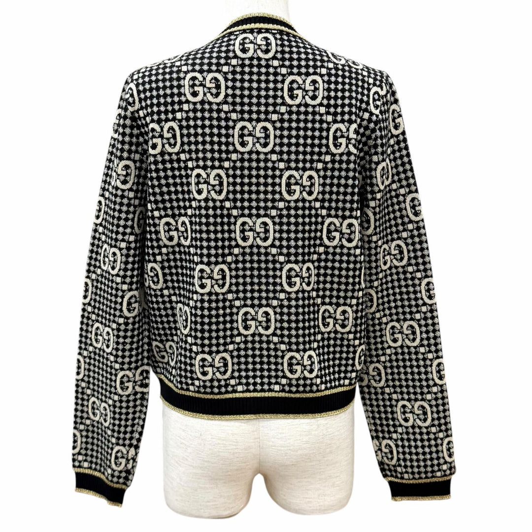 Excellent GUCCI cardigan GG crew neck shirt with gold buttons wool M 743321