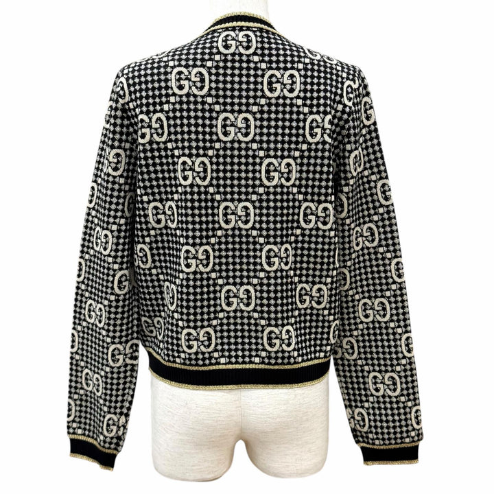 Excellent GUCCI cardigan GG crew neck shirt with gold buttons wool M 743321
