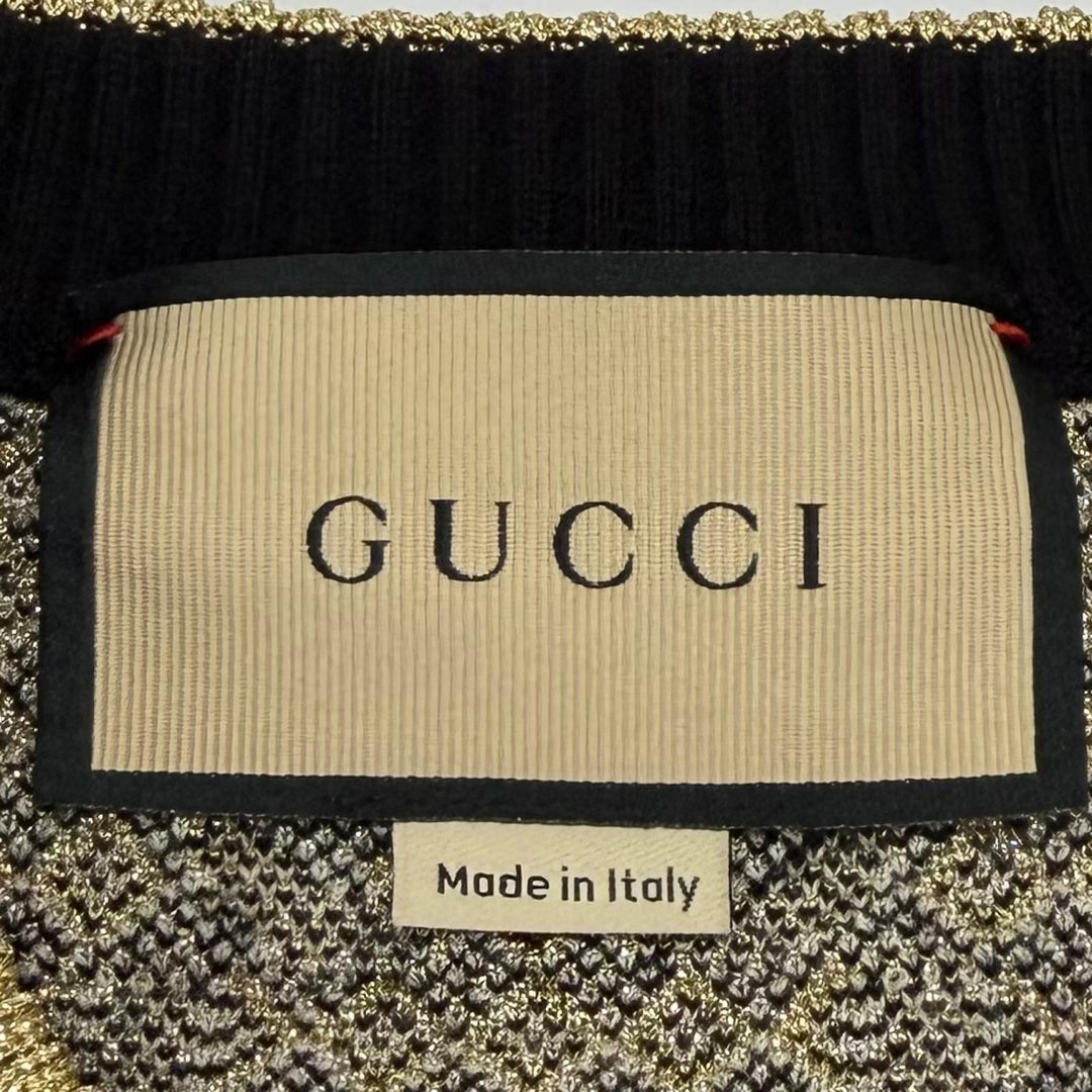 Excellent GUCCI cardigan GG crew neck shirt with gold buttons wool M 743321