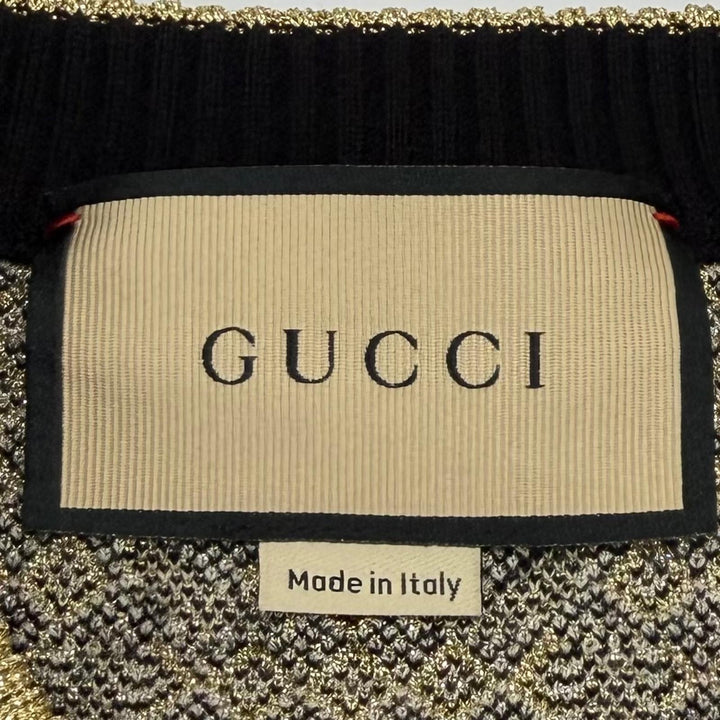 Excellent GUCCI cardigan GG crew neck shirt with gold buttons wool M 743321
