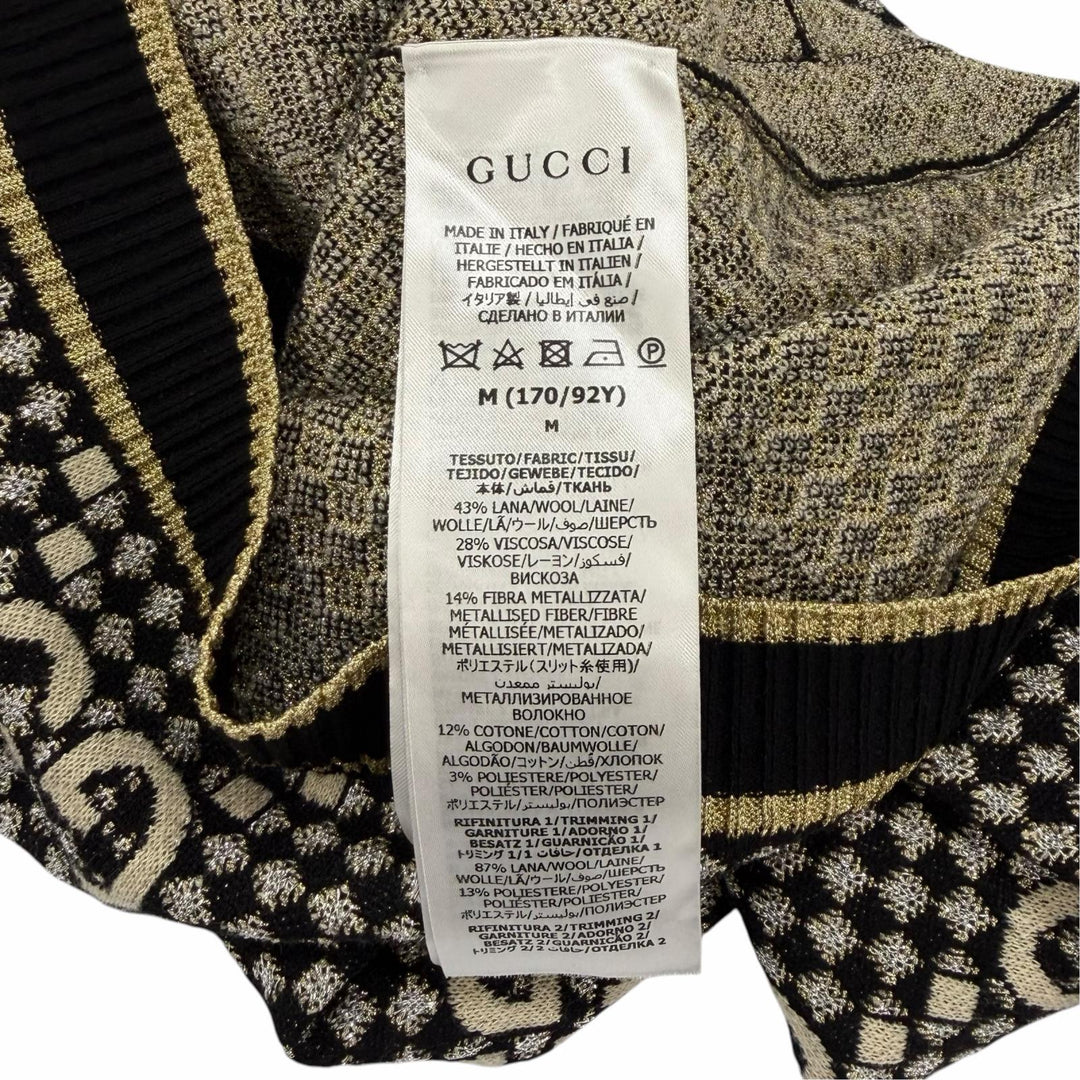 Excellent GUCCI cardigan GG crew neck shirt with gold buttons wool M 743321