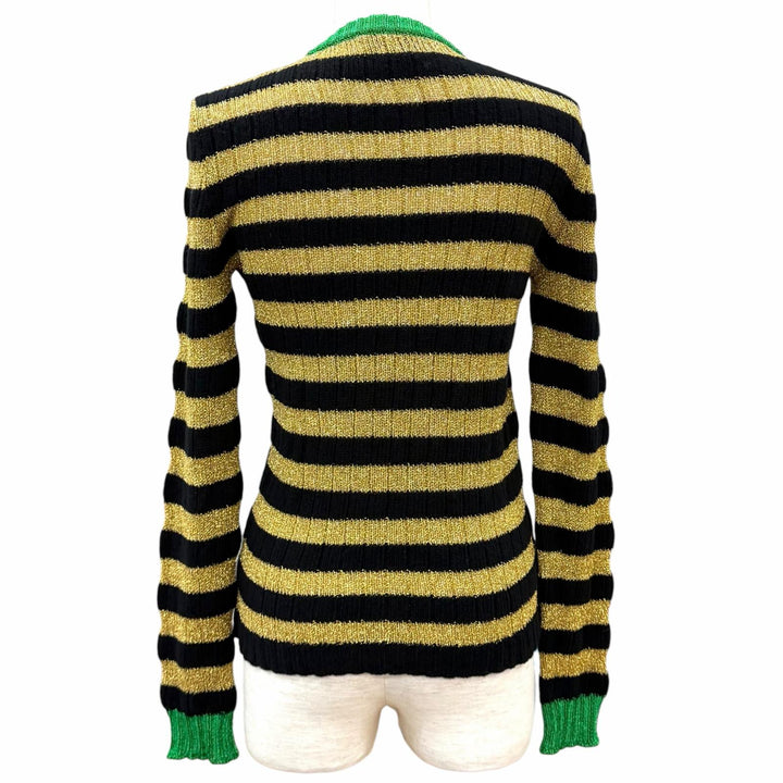 Excellent GUCCI knit Border Rhinestone Heart gold wool Women S 482366