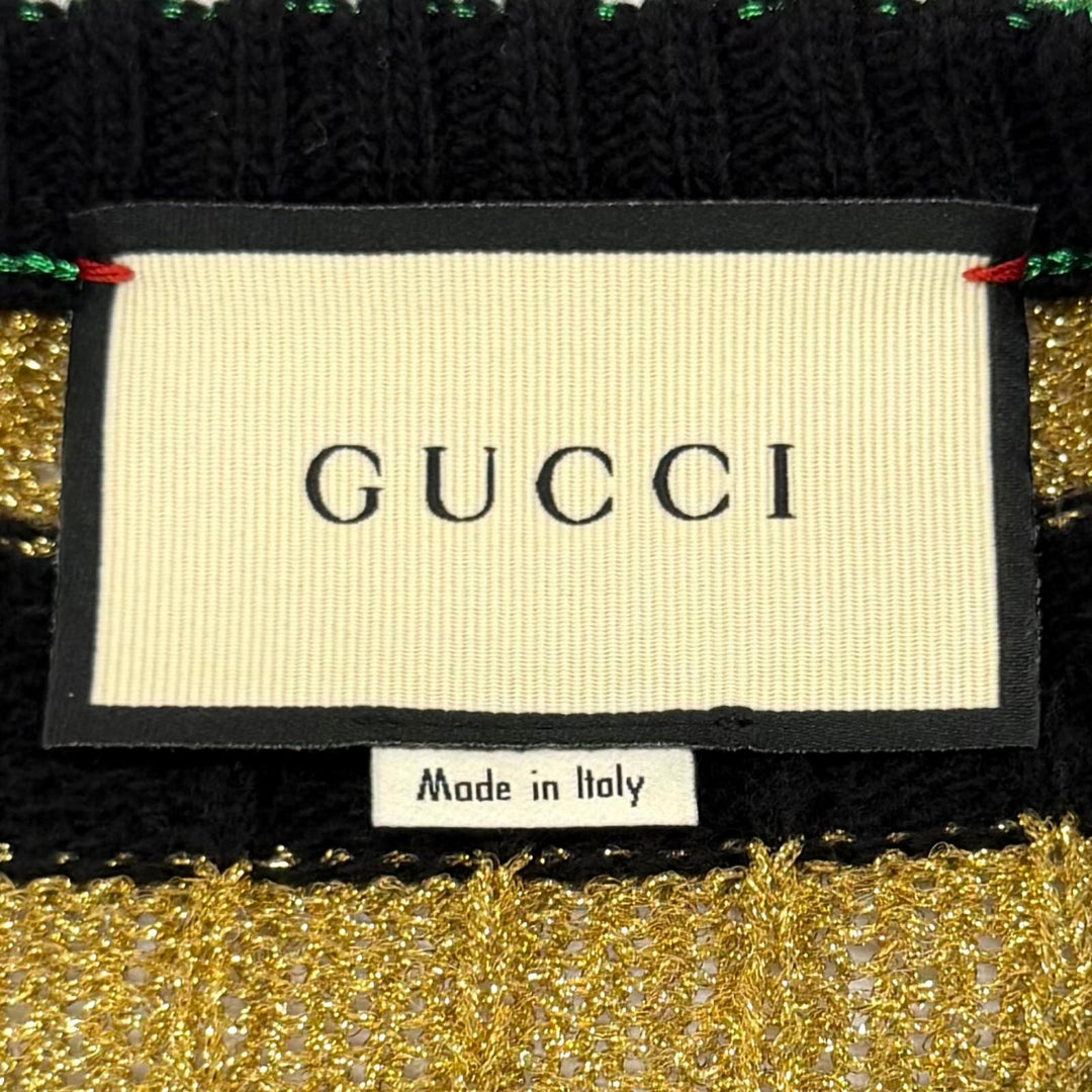 Excellent GUCCI knit Border Rhinestone Heart gold wool Women S 482366