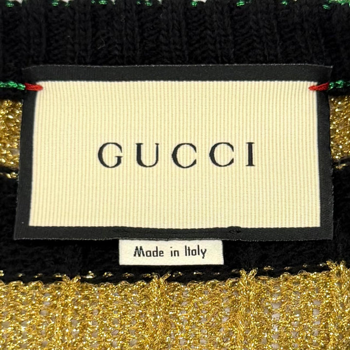 Excellent GUCCI knit Border Rhinestone Heart gold wool Women S 482366