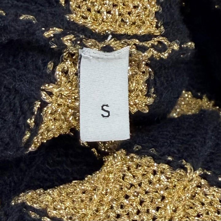 Excellent GUCCI knit Border Rhinestone Heart gold wool Women S 482366