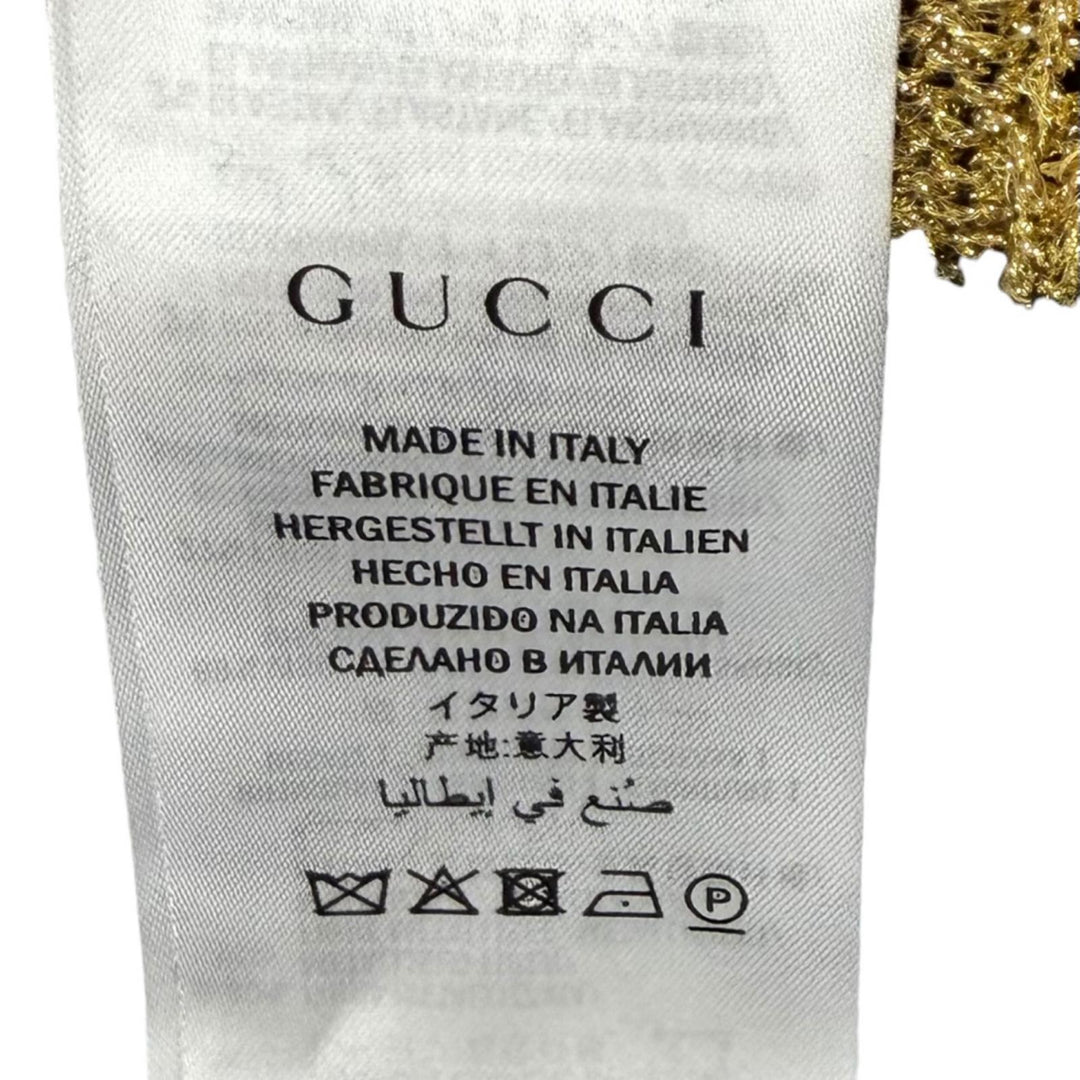 Excellent GUCCI knit Border Rhinestone Heart gold wool Women S 482366