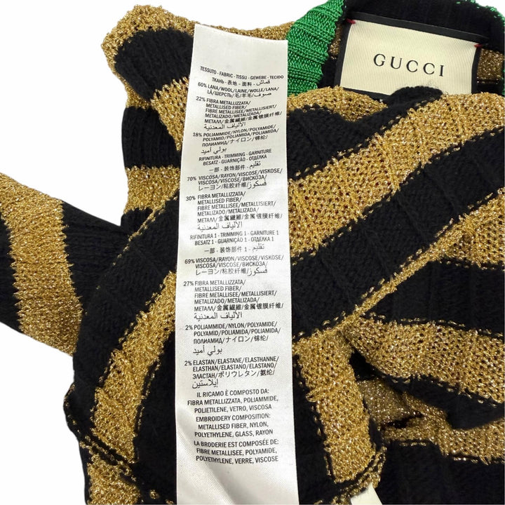 Excellent GUCCI knit Border Rhinestone Heart gold wool Women S 482366