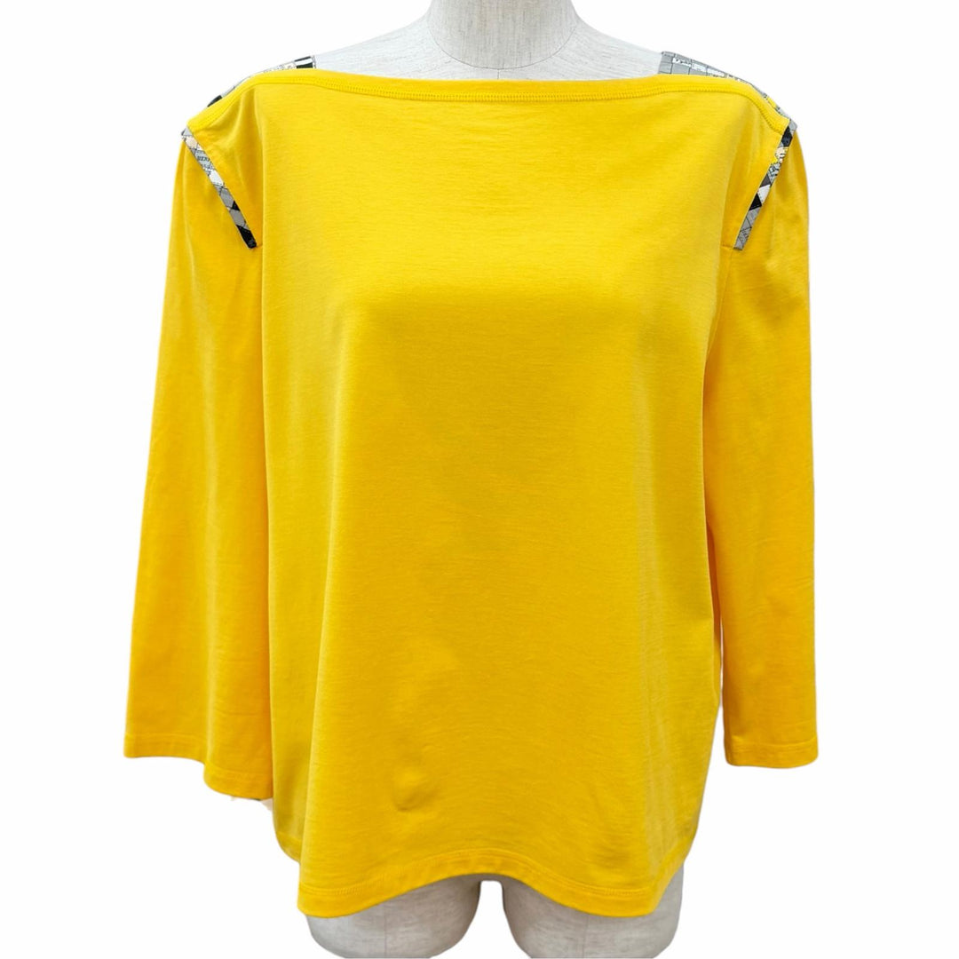 Excellent HERMES T-shirt Silk-trimmed Bolduc long-sleeved shirt yellow cotton 44