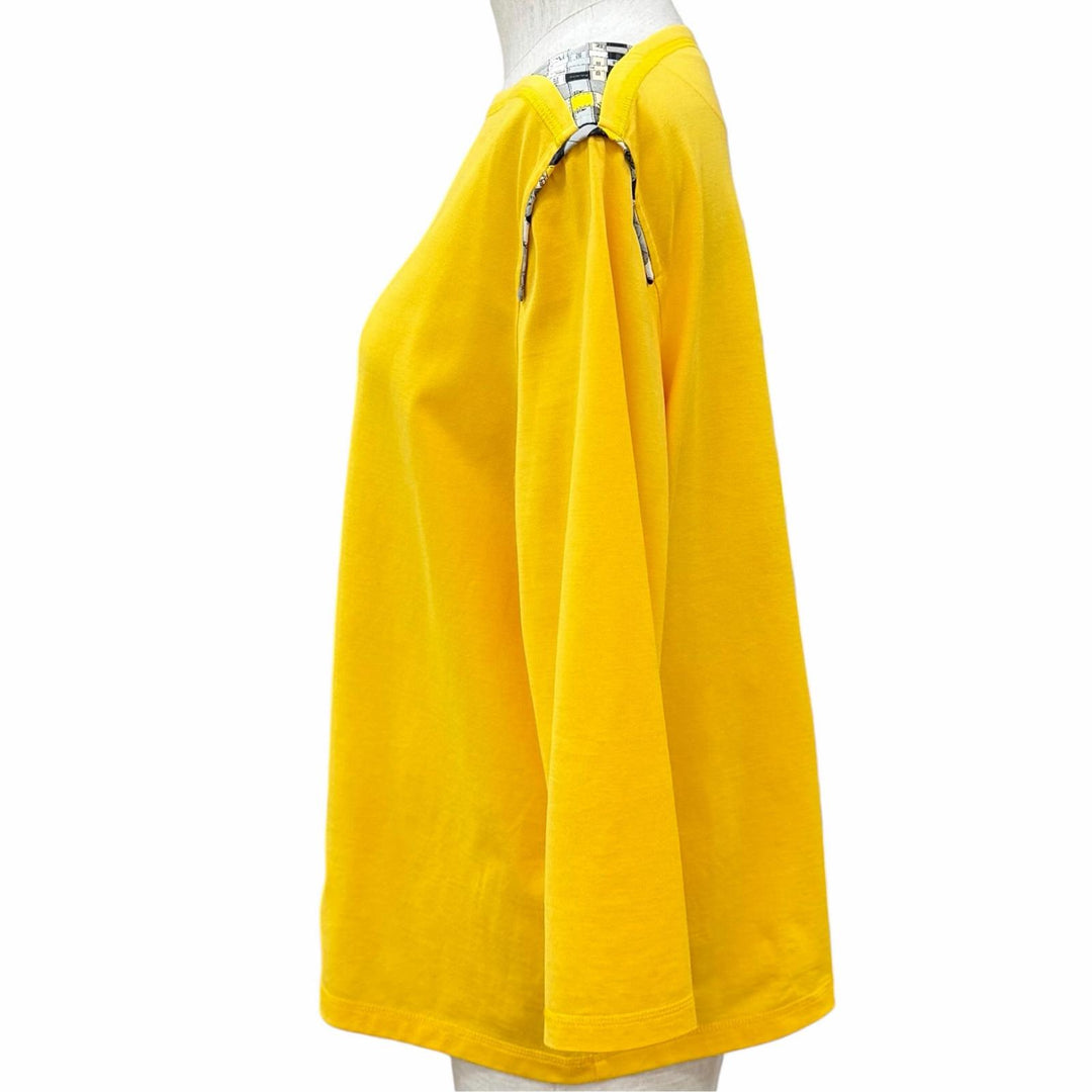 Excellent HERMES T-shirt Silk-trimmed Bolduc long-sleeved shirt yellow cotton 44