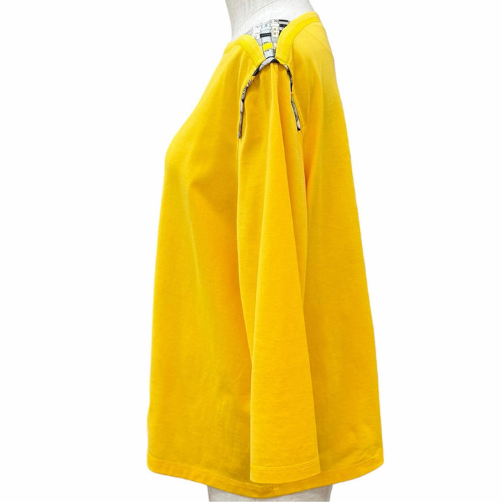 Excellent HERMES T-shirt Silk-trimmed Bolduc long-sleeved shirt yellow cotton 44