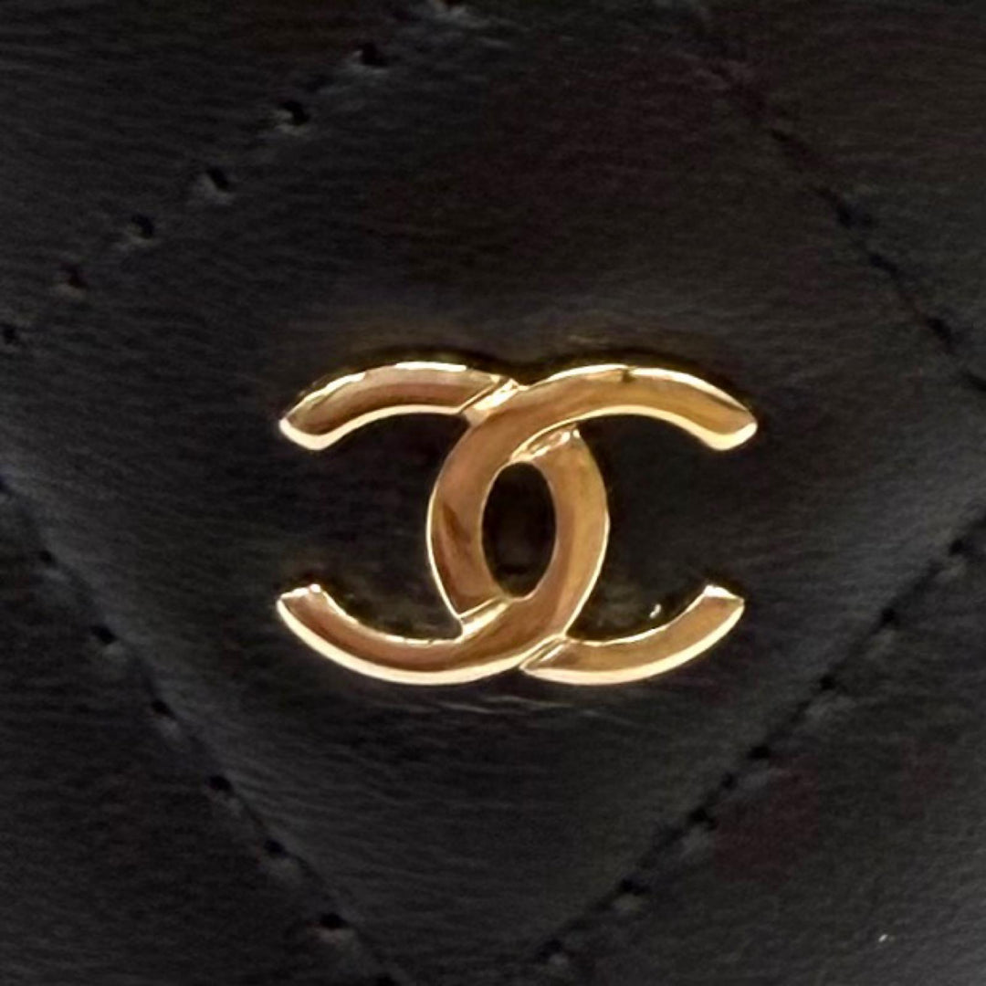 Great CHANEL Sandals COCO Mark Matelassé Wedge Heel Leather black 35 G30758