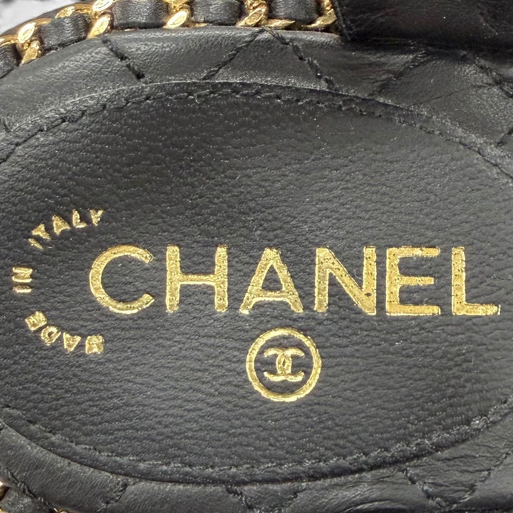 Great CHANEL Sandals COCO Mark Matelassé Wedge Heel Leather black 35 G30758