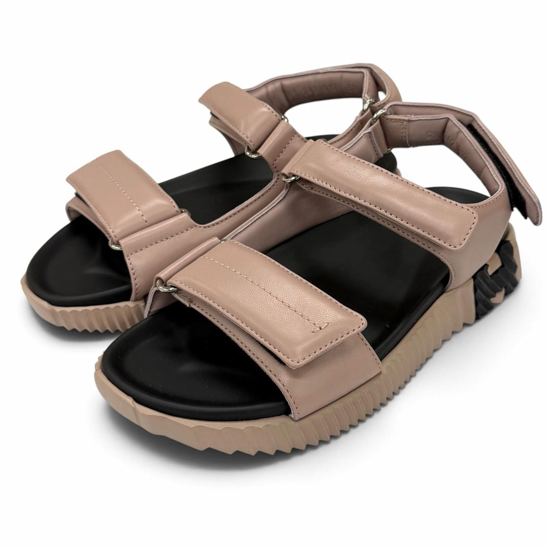 Pristine HERMES Sandals Junior H-Design Velcro Leather Pink leather Women IT 38