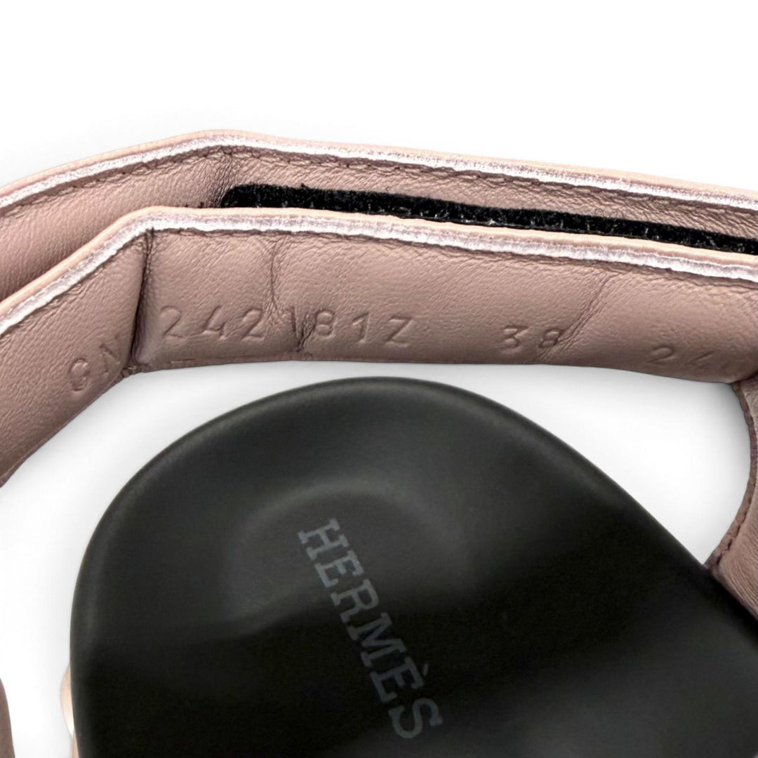 Pristine HERMES Sandals Junior H-Design Velcro Leather Pink leather Women IT 38