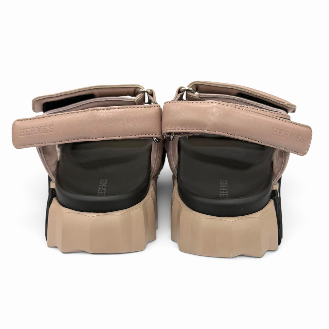 Pristine HERMES Sandals Junior H-Design Velcro Leather Pink leather Women IT 38