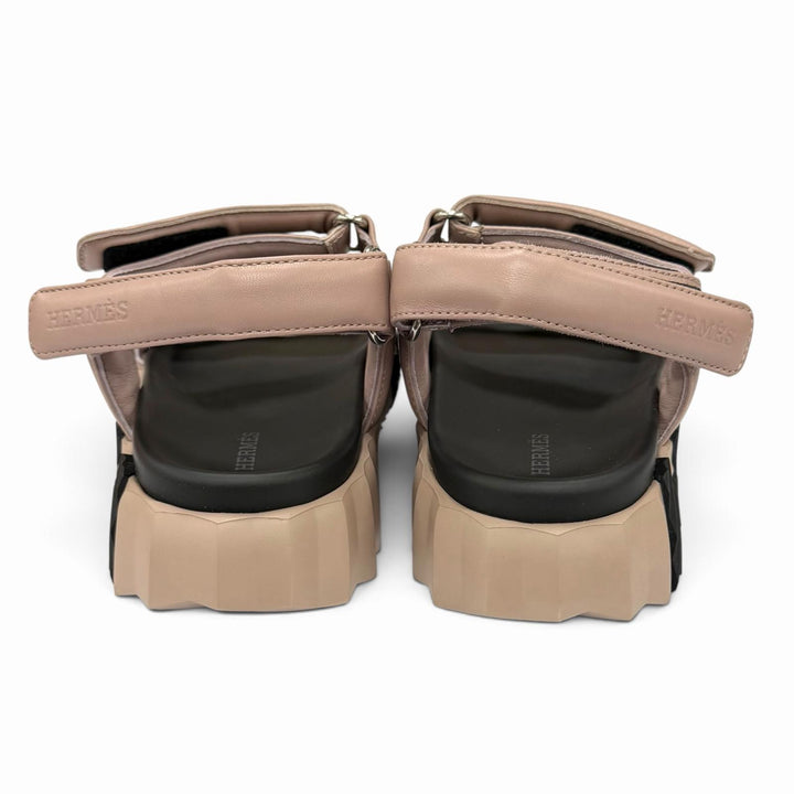Pristine HERMES Sandals Junior H-Design Velcro Leather Pink leather Women IT 38
