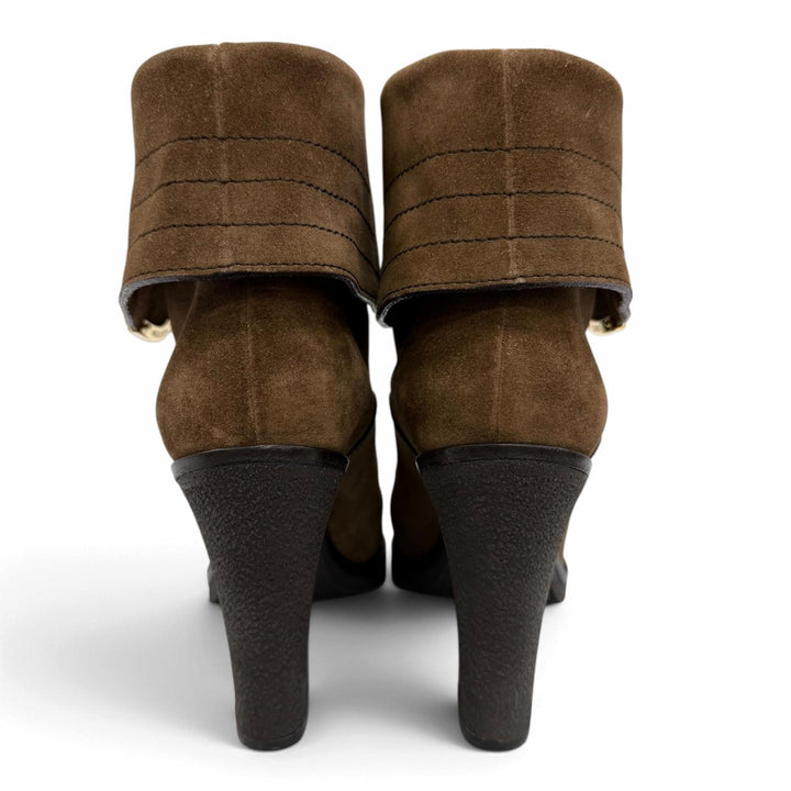 Excellent LOUIS VUITTON short boots Logo Metal Lace-up Suede Leather Brown IT 36