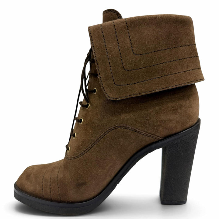 Excellent LOUIS VUITTON short boots Logo Metal Lace-up Suede Leather Brown IT 36