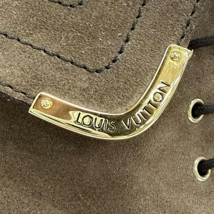Excellent LOUIS VUITTON short boots Logo Metal Lace-up Suede Leather Brown IT 36