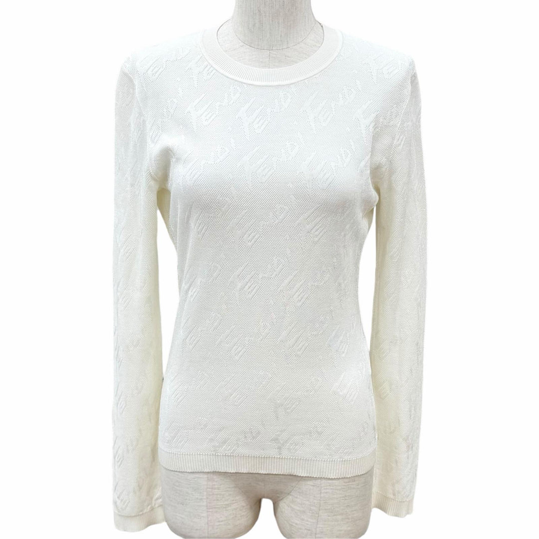 Excellent FENDI knit Logo print crew neck long sleeve Ivory cotton IT 42 FZX773