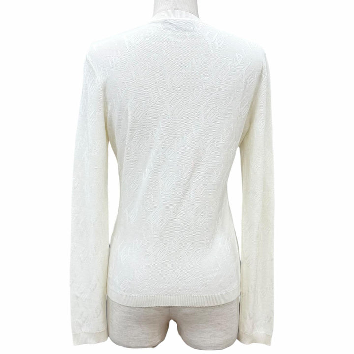 Excellent FENDI knit Logo print crew neck long sleeve Ivory cotton IT 42 FZX773