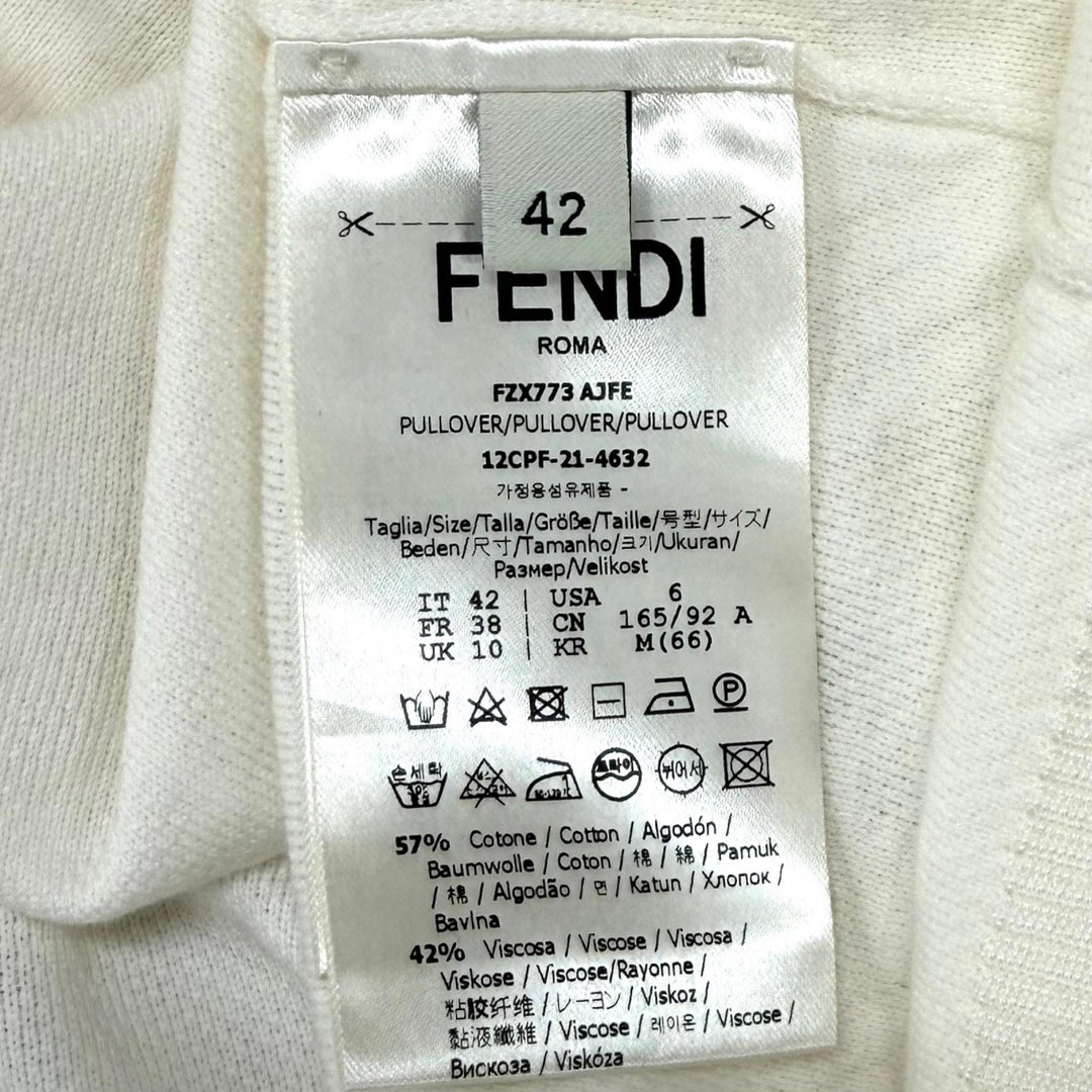 Excellent FENDI knit Logo print crew neck long sleeve Ivory cotton IT 42 FZX773