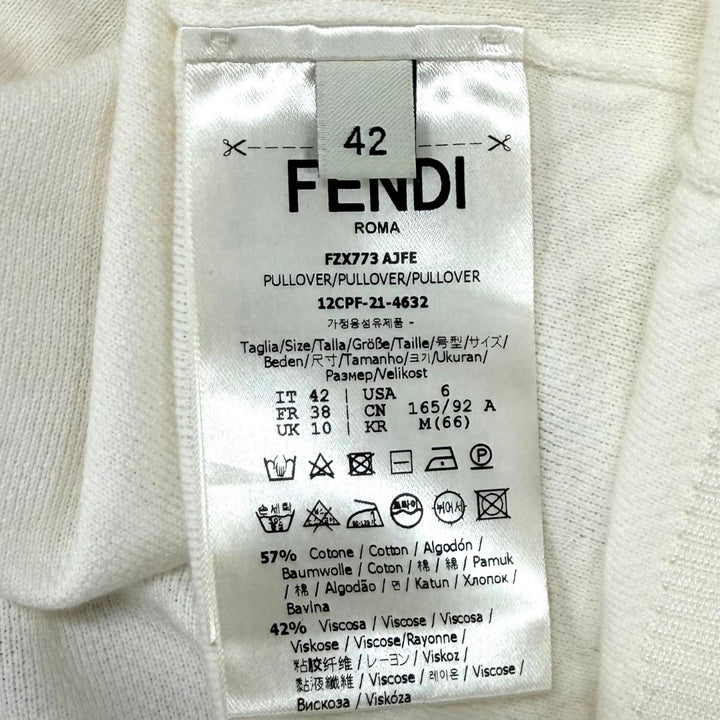 Excellent FENDI knit Logo print crew neck long sleeve Ivory cotton IT 42 FZX773