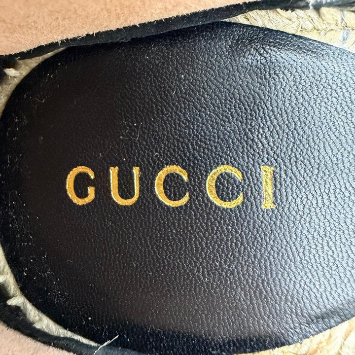 Pristine GUCCI Sandals GG Marmont Lace-Up Espadrille Wedge Heel 35.5 573023