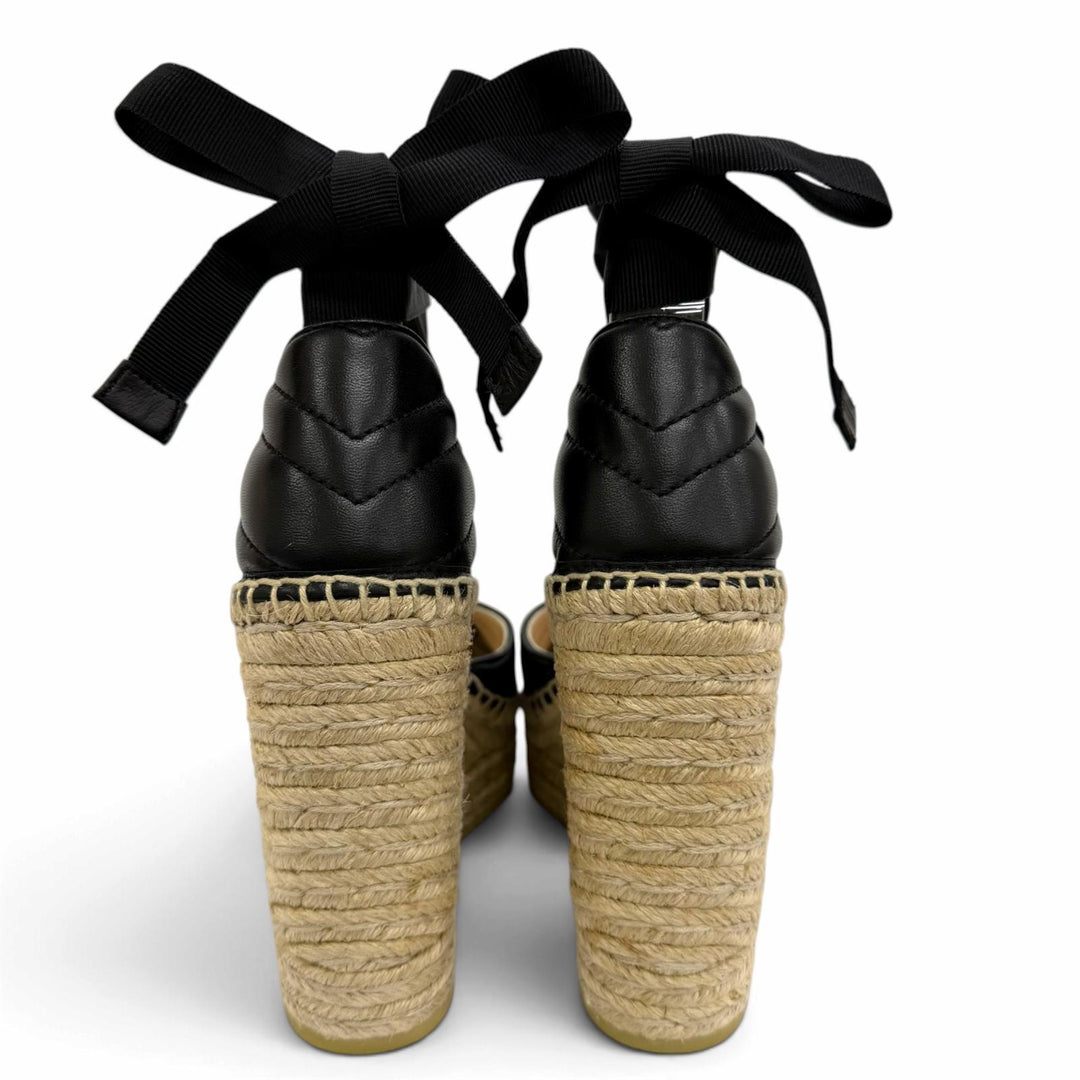 Pristine GUCCI Sandals GG Marmont Lace-Up Espadrille Wedge Heel 35.5 573023