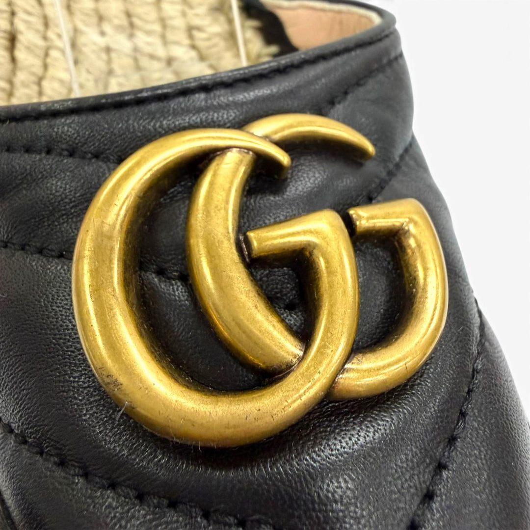 Pristine GUCCI Sandals GG Marmont Lace-Up Espadrille Wedge Heel 35.5 573023