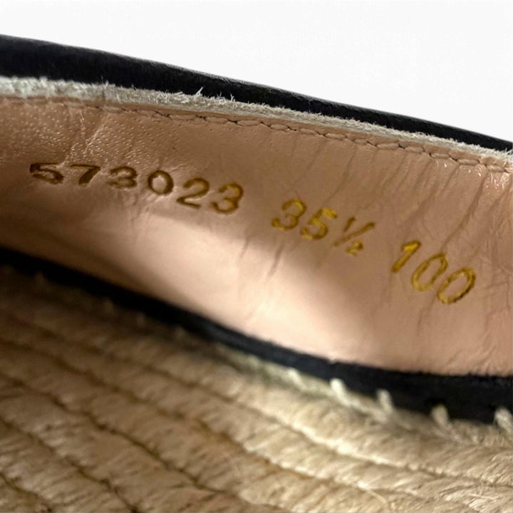 Pristine GUCCI Sandals GG Marmont Lace-Up Espadrille Wedge Heel 35.5 573023