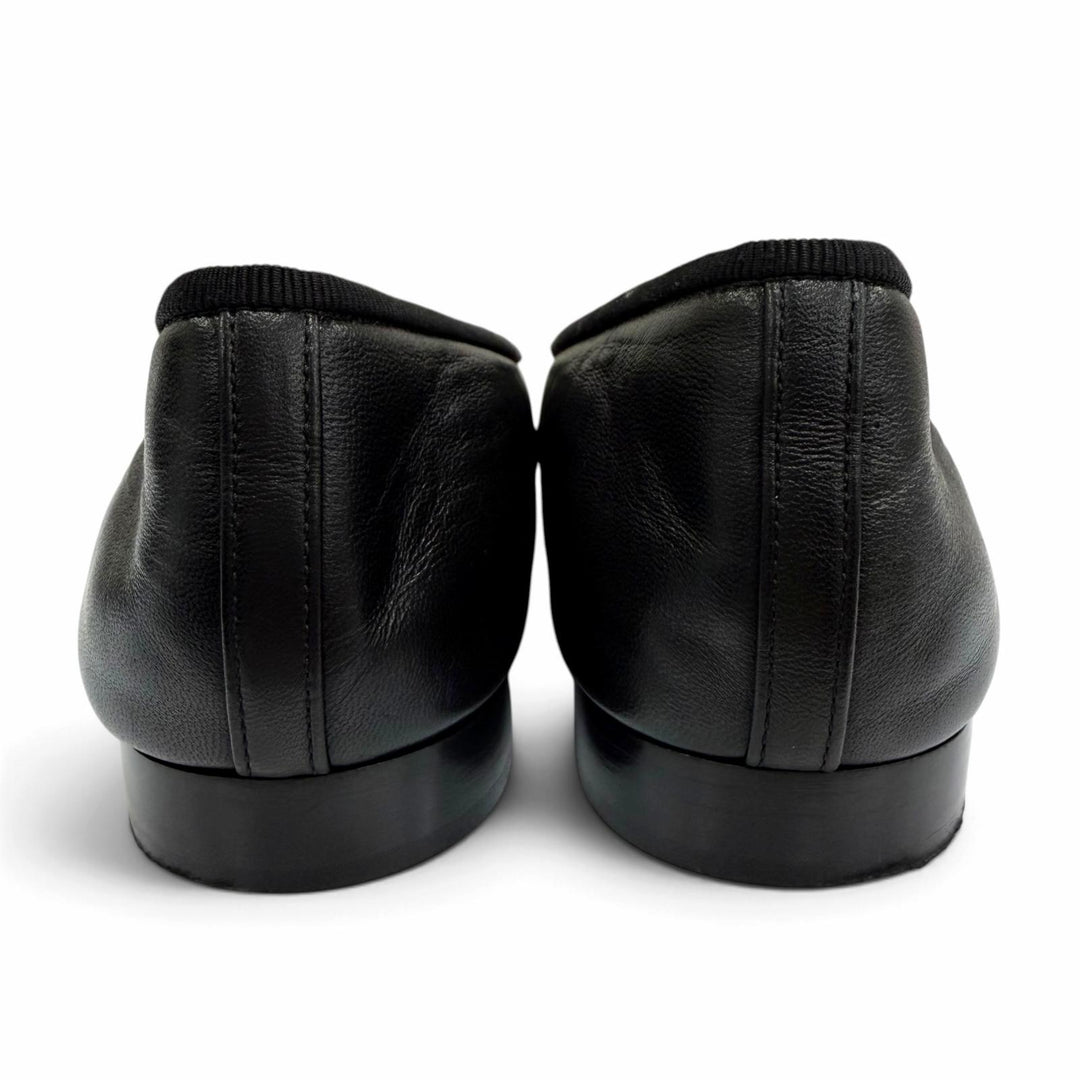 Great CHANEL Ballet shoes ballerina COCO Mark leather black Women 35.5 G02819