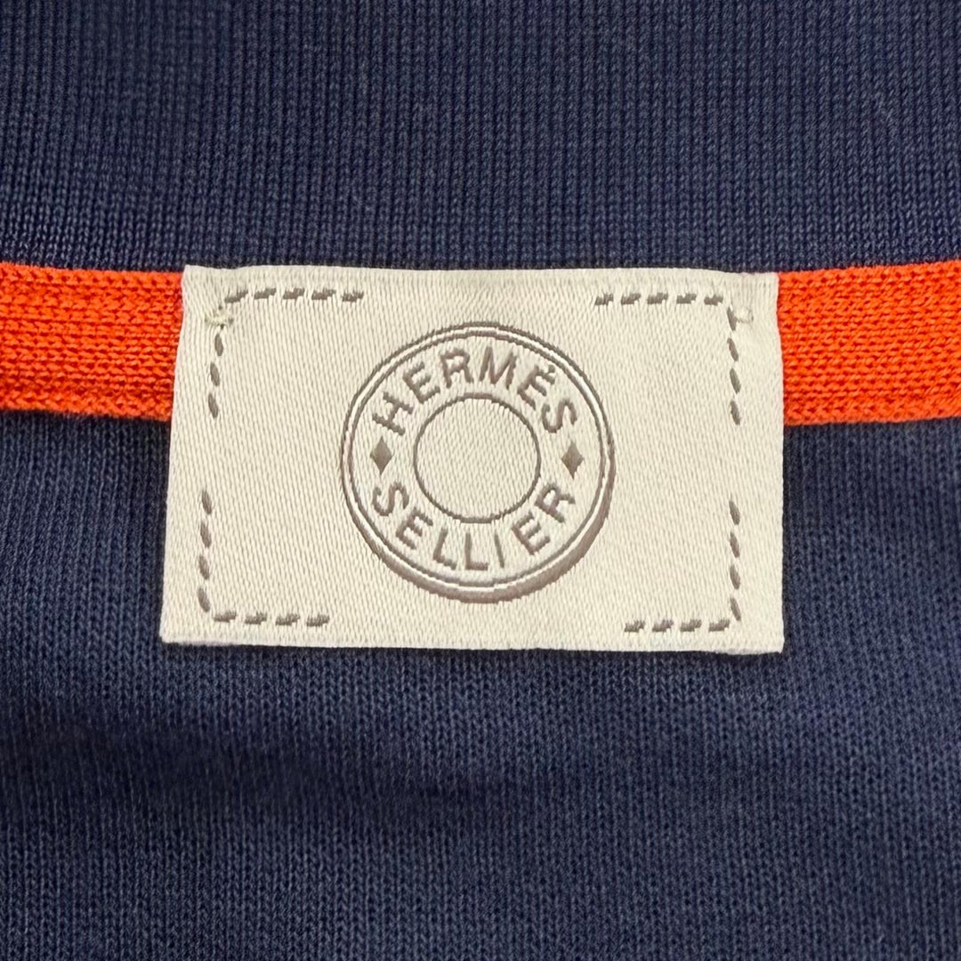 Pristine HERMES Short sleeve polo shirt Double Jeu Serie button Navy L H800271E