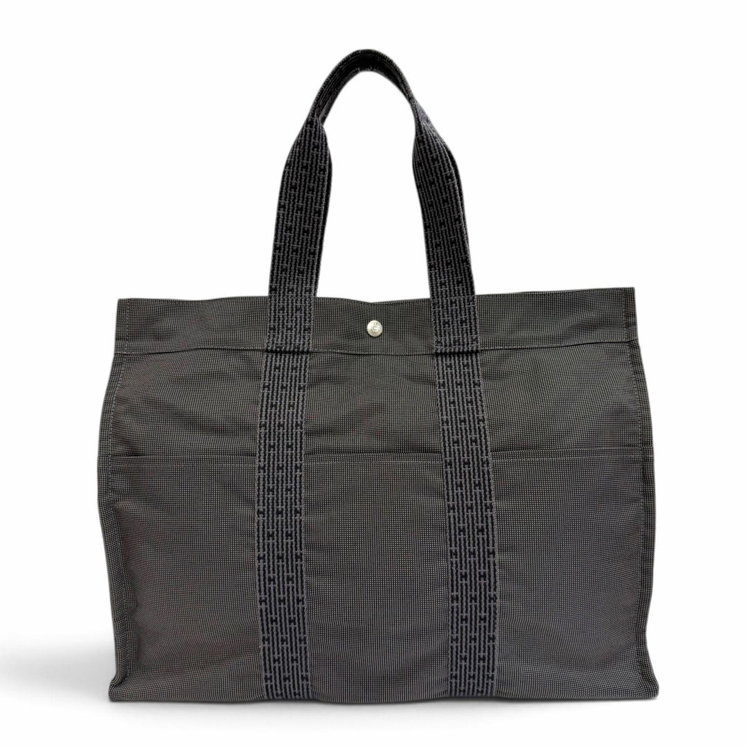 Great HERMES Her Line GM Serie Button Canvas Large Tote Bag Boston Bag gray