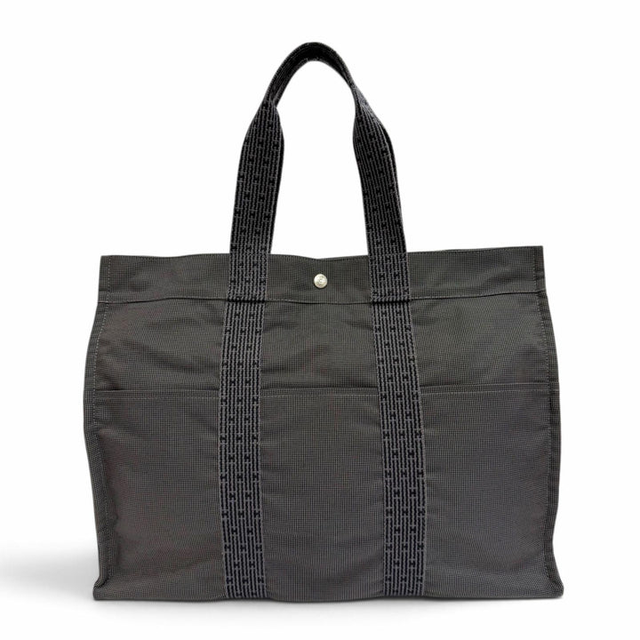 Great HERMES Her Line GM Serie Button Canvas Large Tote Bag Boston Bag gray