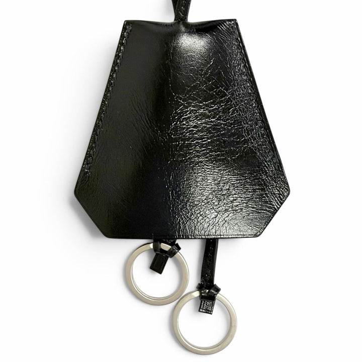 Great HERMES Necklace Margiela era leather clochette long black leather Women