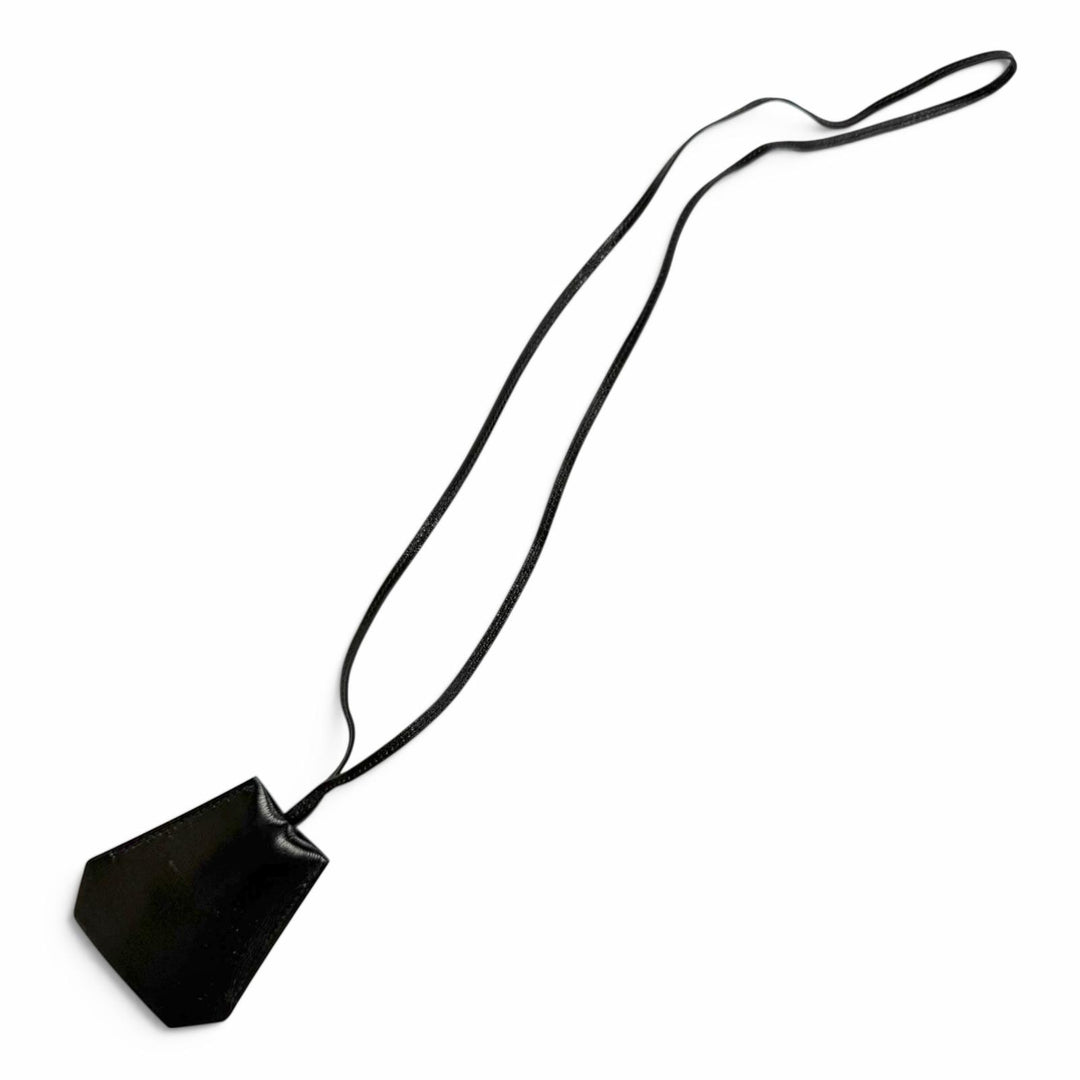 Great HERMES Necklace Margiela era leather clochette long black leather Women