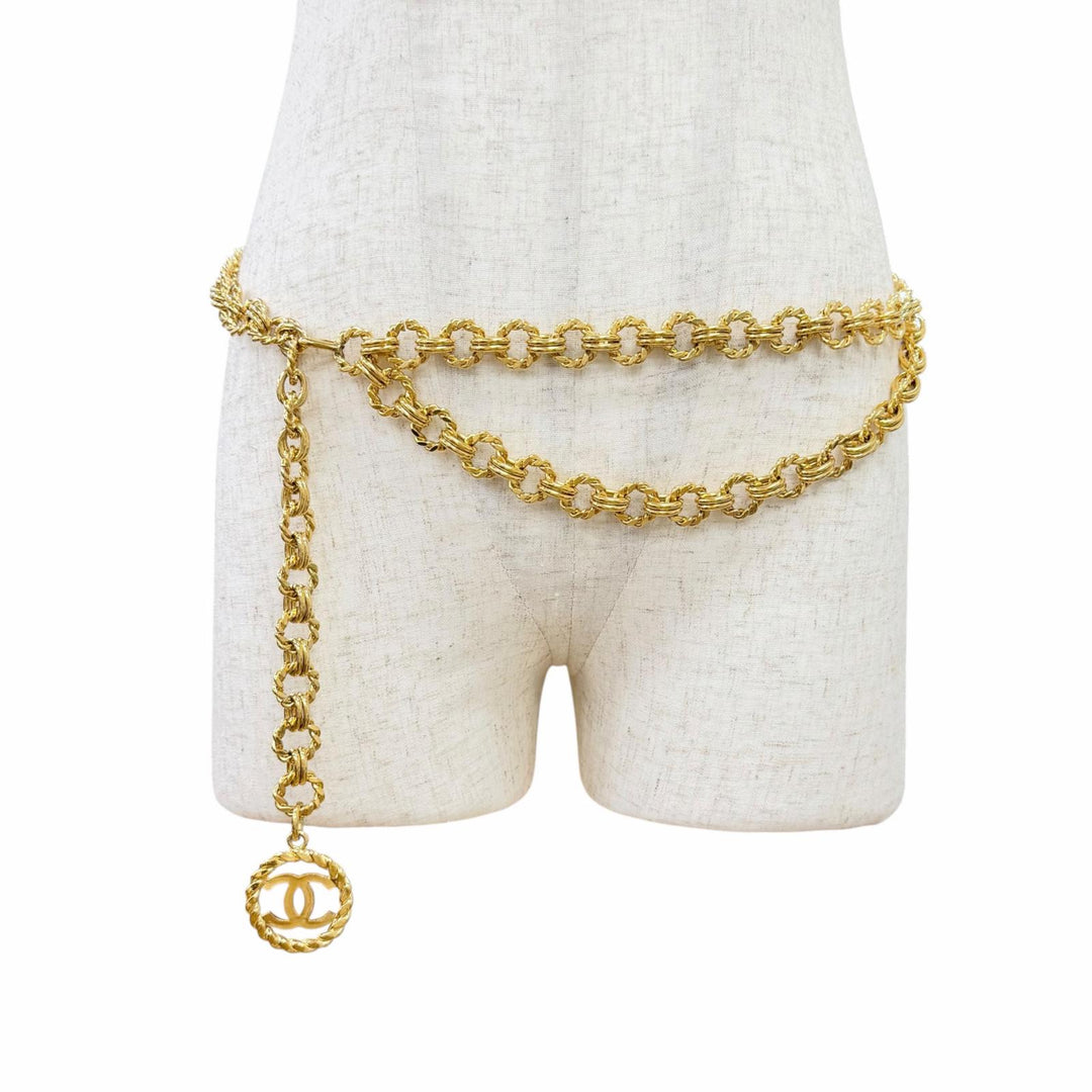 Great CHANEL belt COCO Mark Long Chain gold Women 25