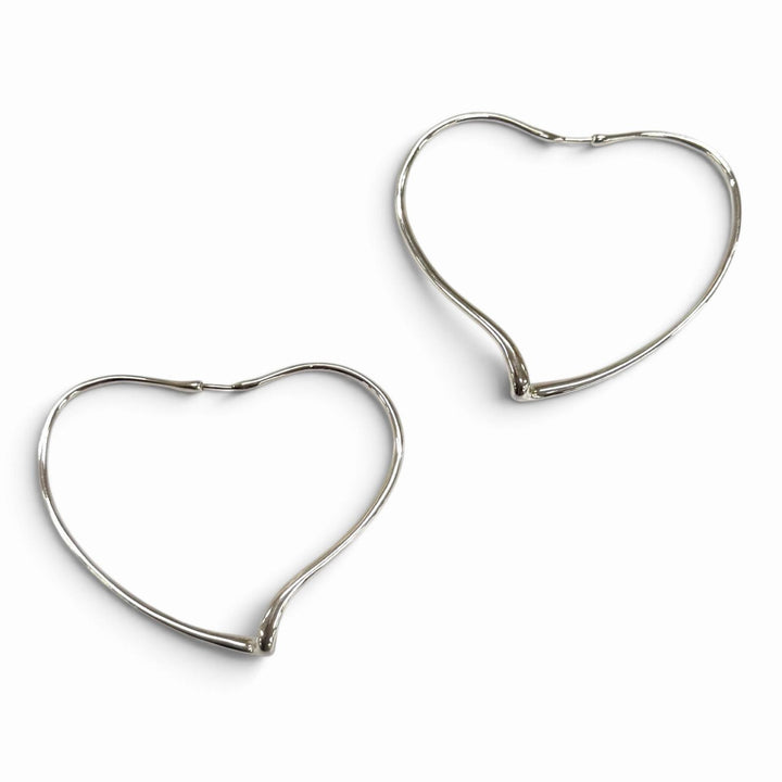 Excellent TIFFANY&Co. Pierce Open Heart Hoop Earrings (Large) Silver AG925 Women