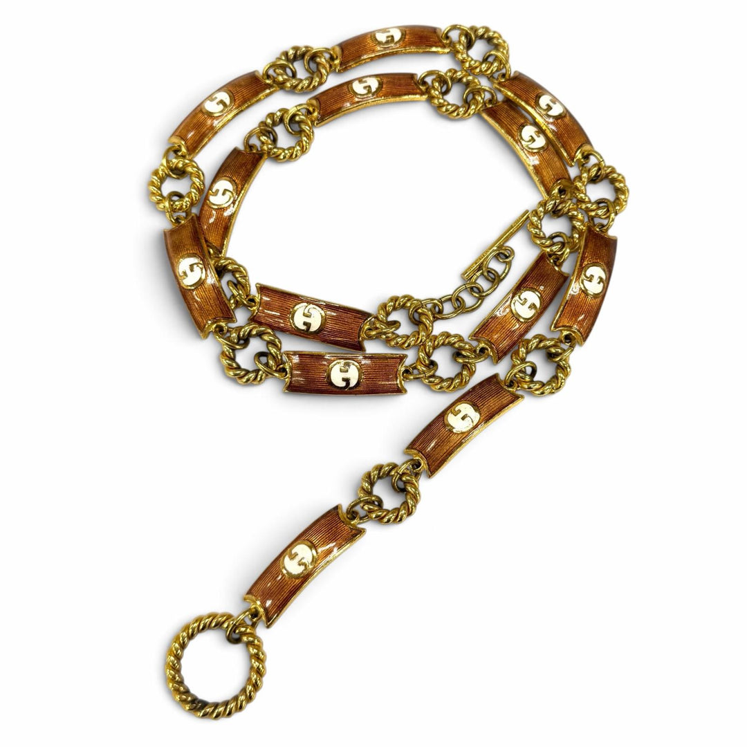 Very Good GUCCI belt Interlocking G Enamel Chain Brown Women